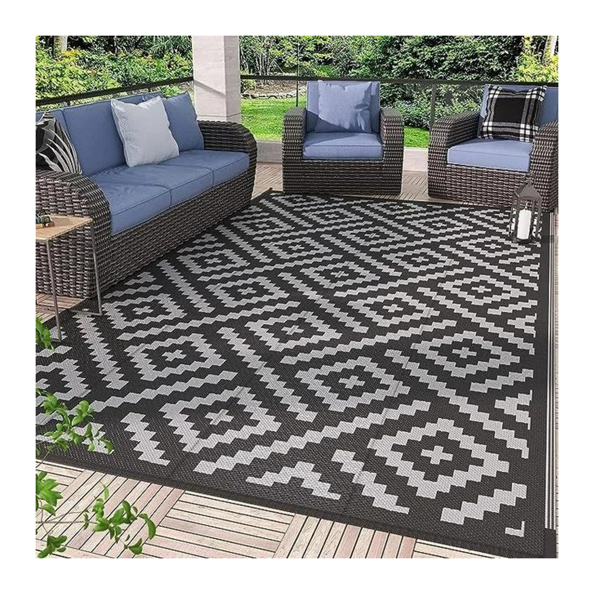 Karpetti Outdoor Teppich Geometrisch aus Polyester, Waschbare Bodenmatte für Camping und Picknick, B/T: 150 x 100 cm - Bild 1