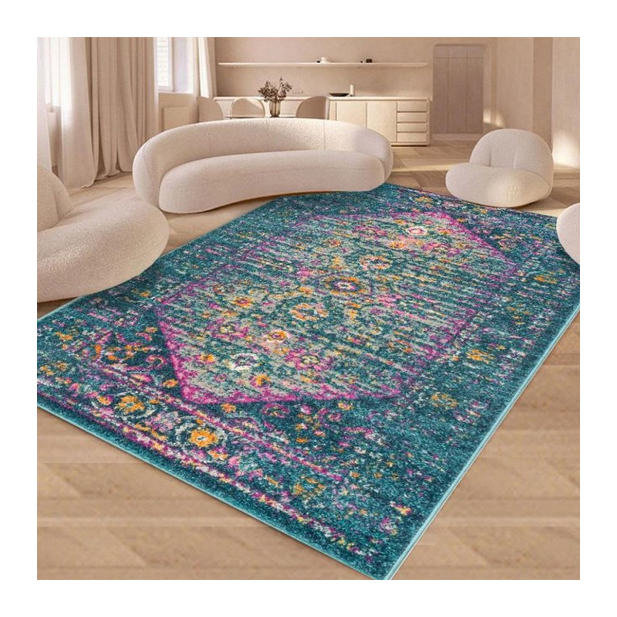 Karpetti Outdoor-Teppich im Bohemian-Stil mit Streifenmuster, bunt, feuchtigkeitsbeständig und schmutzabweisend, B/B: 60 x 90 cm - Bild 1