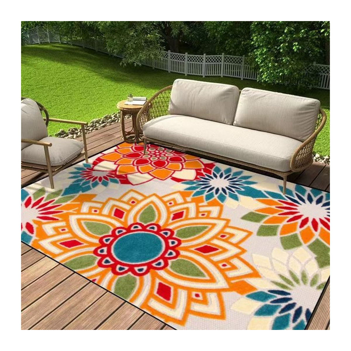 Karpetti Outdoor-Teppich mit Blumenmuster, rechteckige Anti-Rutsch Matte für Zelt, Schlafzimmer oder Heimdekoration, B/T: 120 x 80 cm - Bild 1
