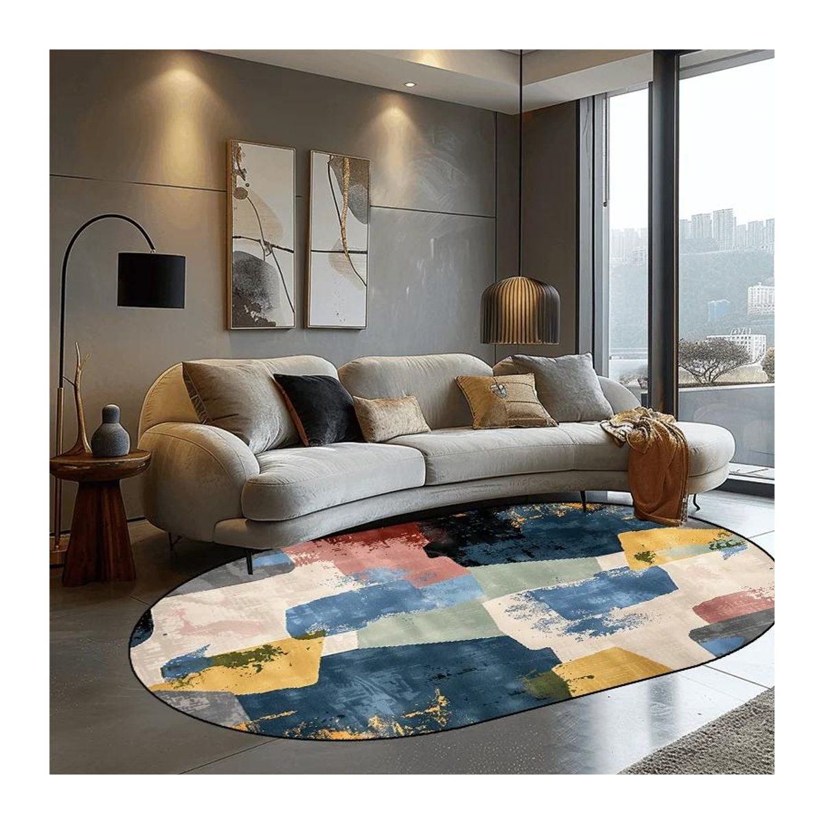 Karpetti Ovaler Teppich im Nordischen Stil, Waschbarer Druckteppich für Wohnzimmer und Schlafzimmer, B x T: 230 x 200 cm - Bild 1