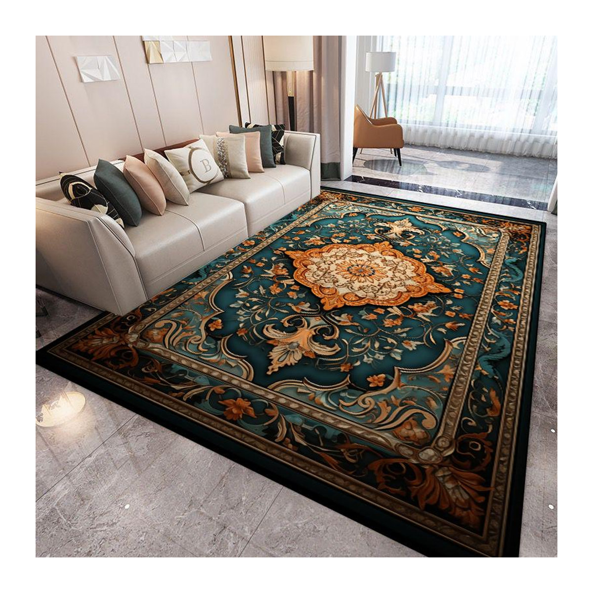 Karpetti Perserteppich Luxus Wohnzimmer Teppich Waschbar und Rutschfest B/B/H: 90 x 60 cm - Bild 1