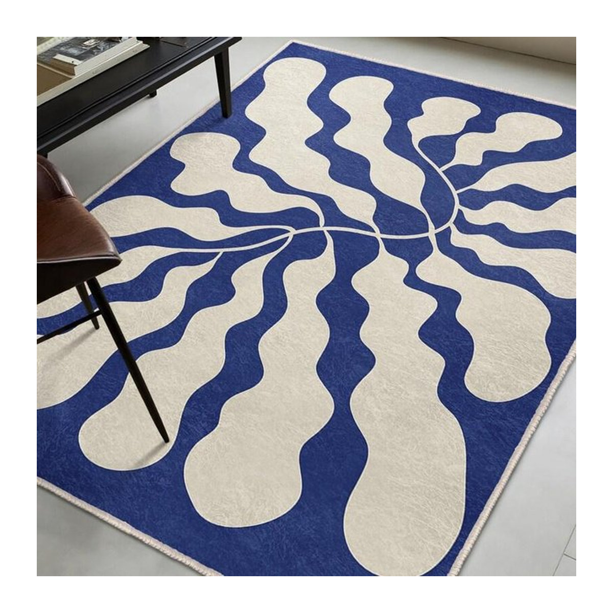 Karpetti Quadratischer Teppich mit abstraktem organischem Wellendesign in Blau, B: 120 cm, T: 160 cm - Bild 1