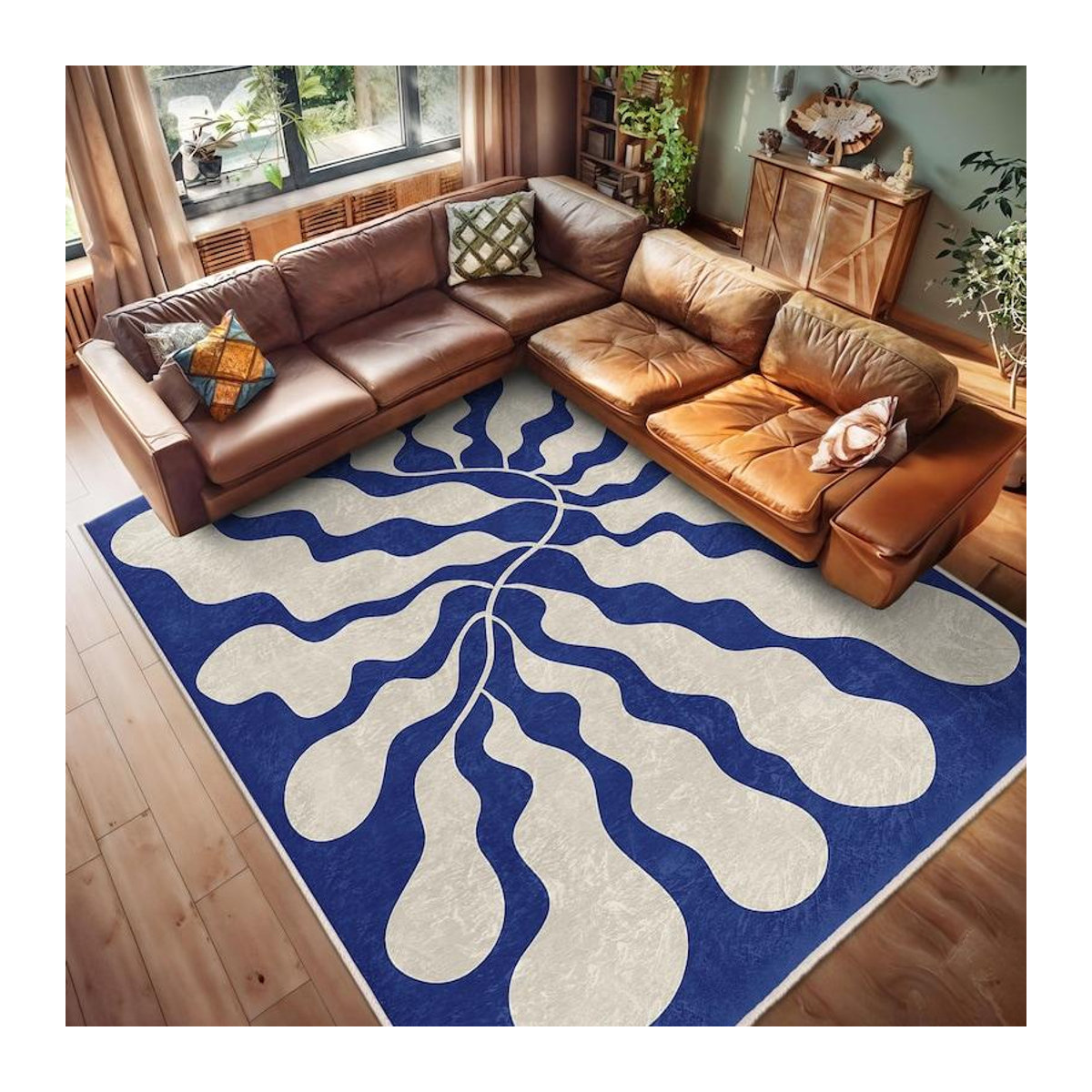 Karpetti Quadratischer Teppich mit abstraktem organischem Wellendesign in Blau, B: 120 cm, T: 160 cm - Bild 2