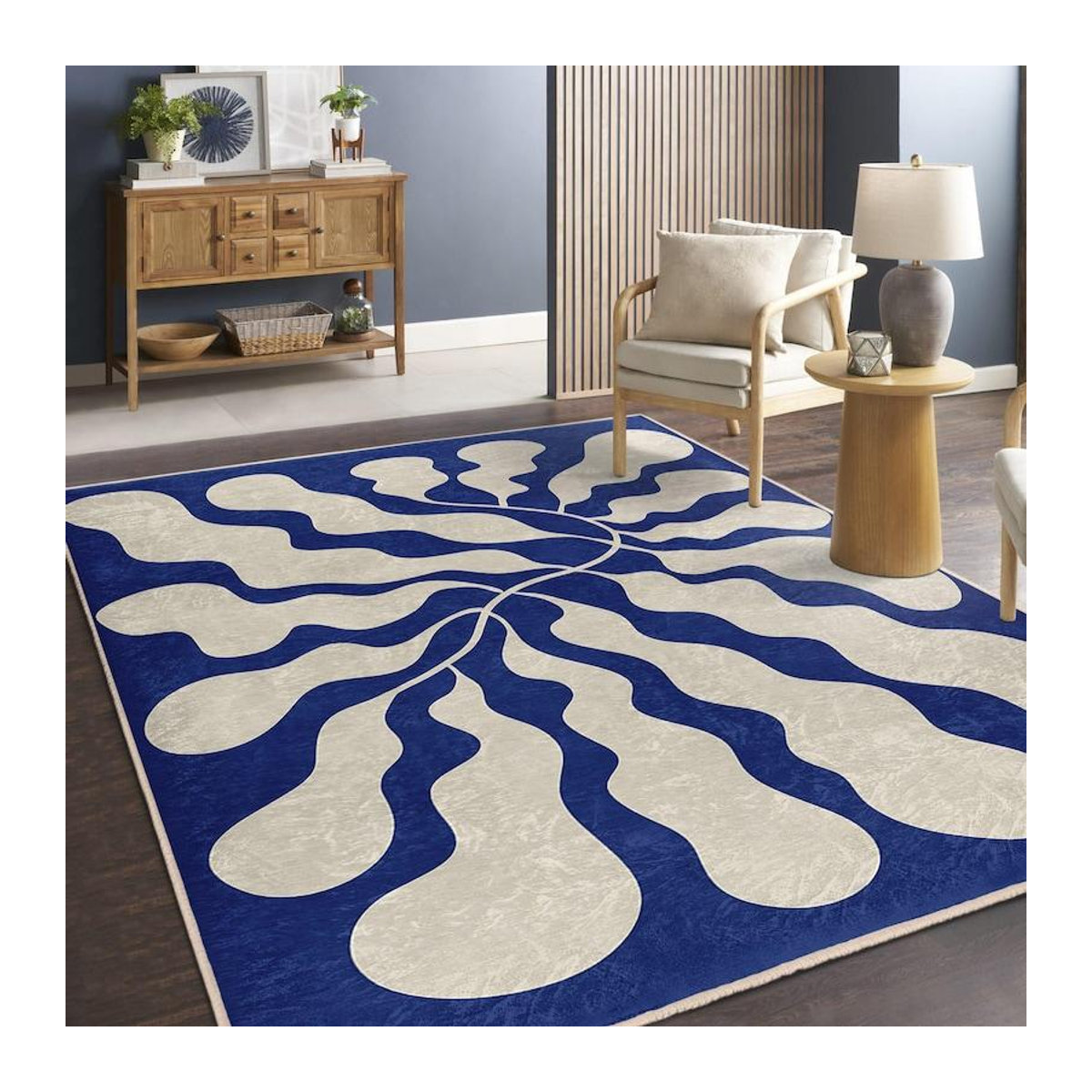 Karpetti Quadratischer Teppich mit abstraktem organischem Wellendesign in Blau, B: 120 cm, T: 160 cm - Bild 3