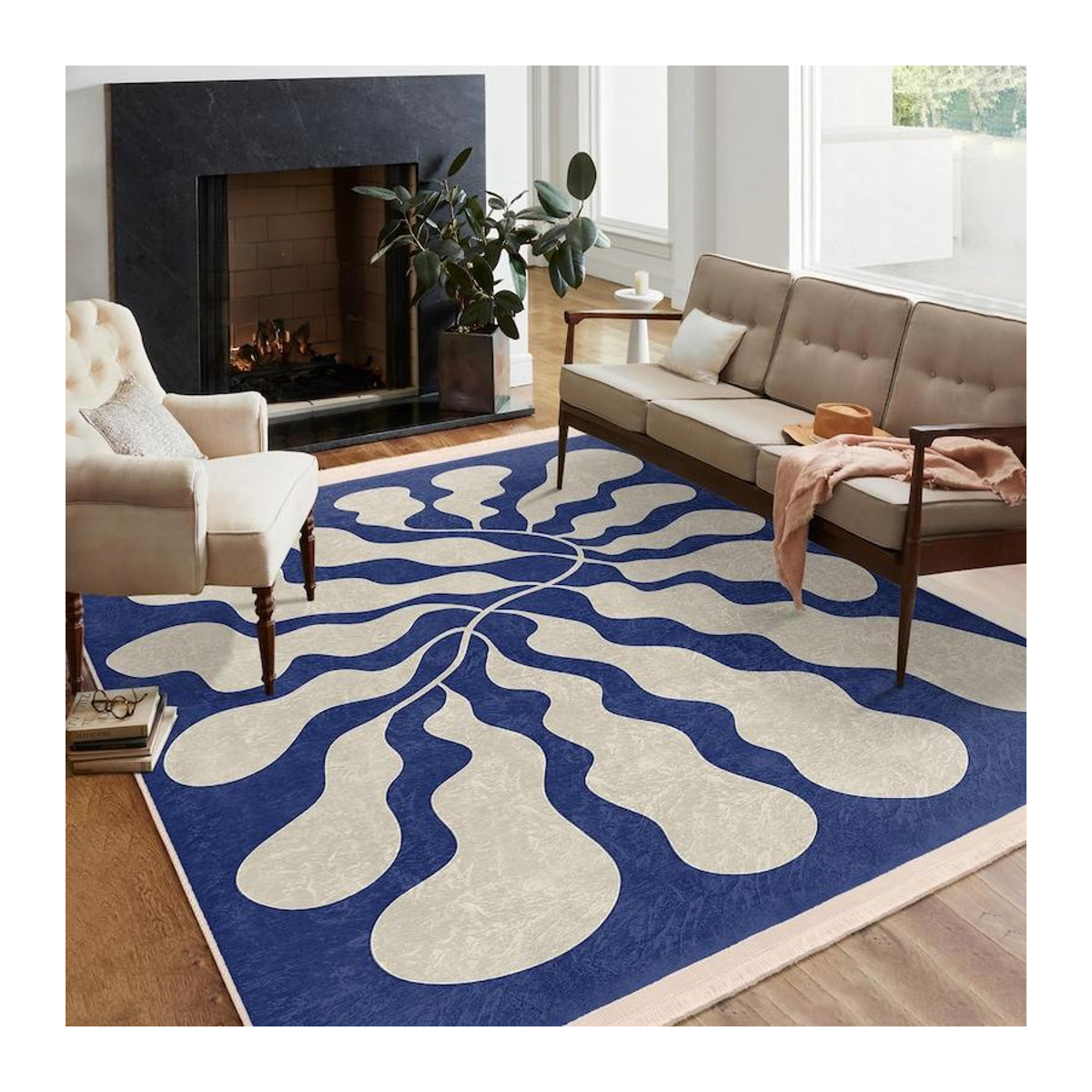 Karpetti Quadratischer Teppich mit abstraktem organischem Wellendesign in Blau, B: 120 cm, T: 160 cm - Bild 4