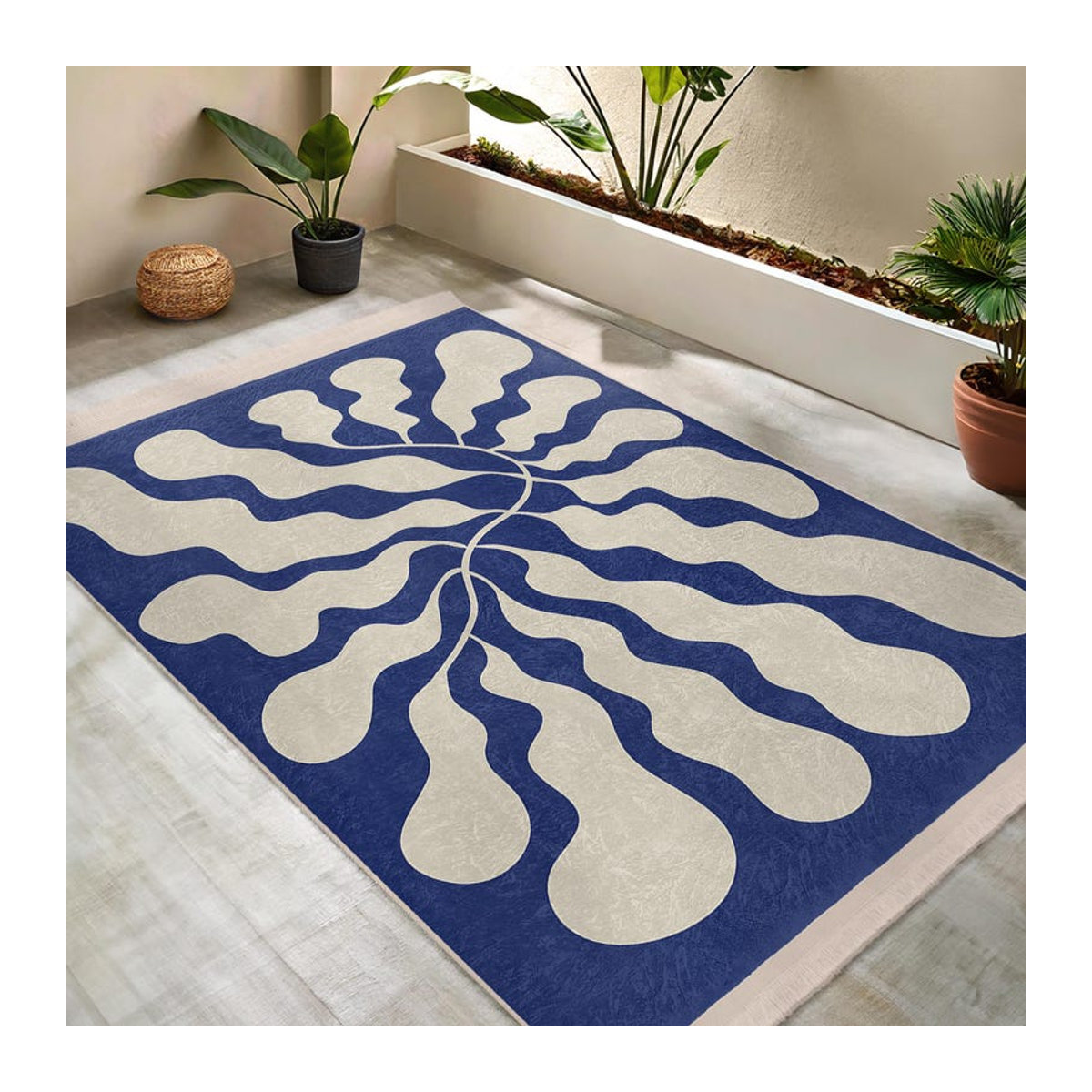Karpetti Quadratischer Teppich mit abstraktem organischem Wellendesign in Blau, B: 120 cm, T: 160 cm - Bild 5