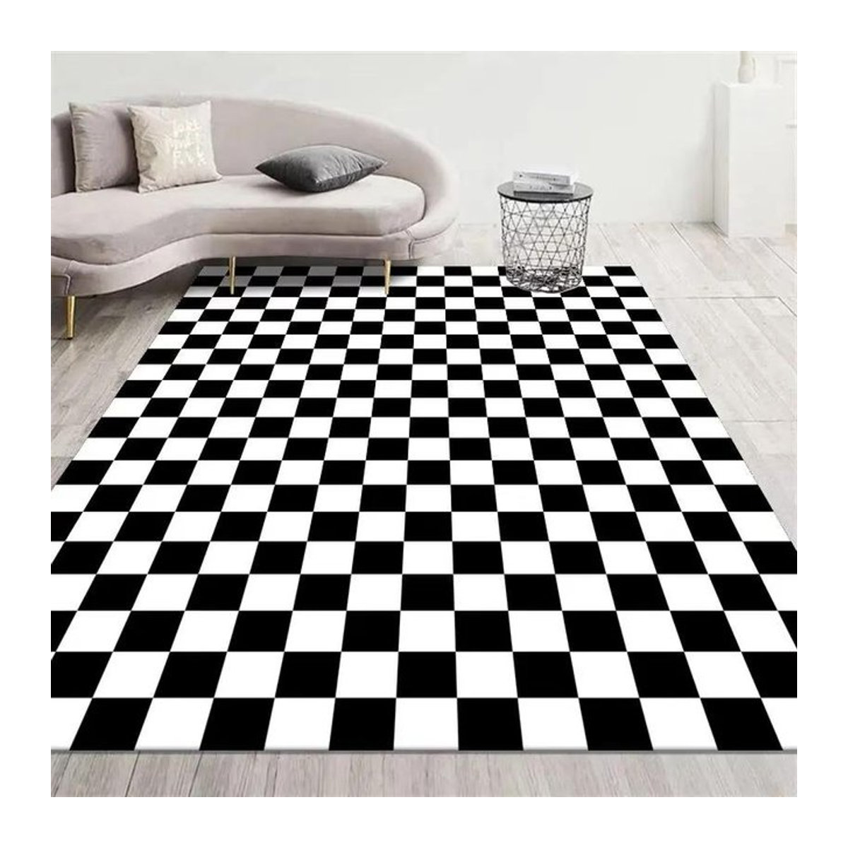 Karpetti Retro Schachbrett Teppich in Schwarz-Weiß, weiche und rutschfeste Plüschmatte für Wohnzimmer und Schlafzimmer, B/B: 80 x 120 cm - Bild 1