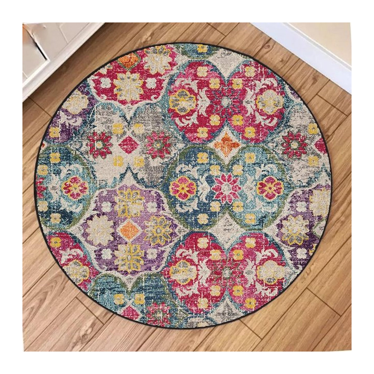 Karpetti Rund Teppich Bohemia Print Multicolor, Waschbare und Rutschfeste Bodenmatte für Wohnzimmer und Schlafzimmer, Durchmesser: 120 cm - Bild 1