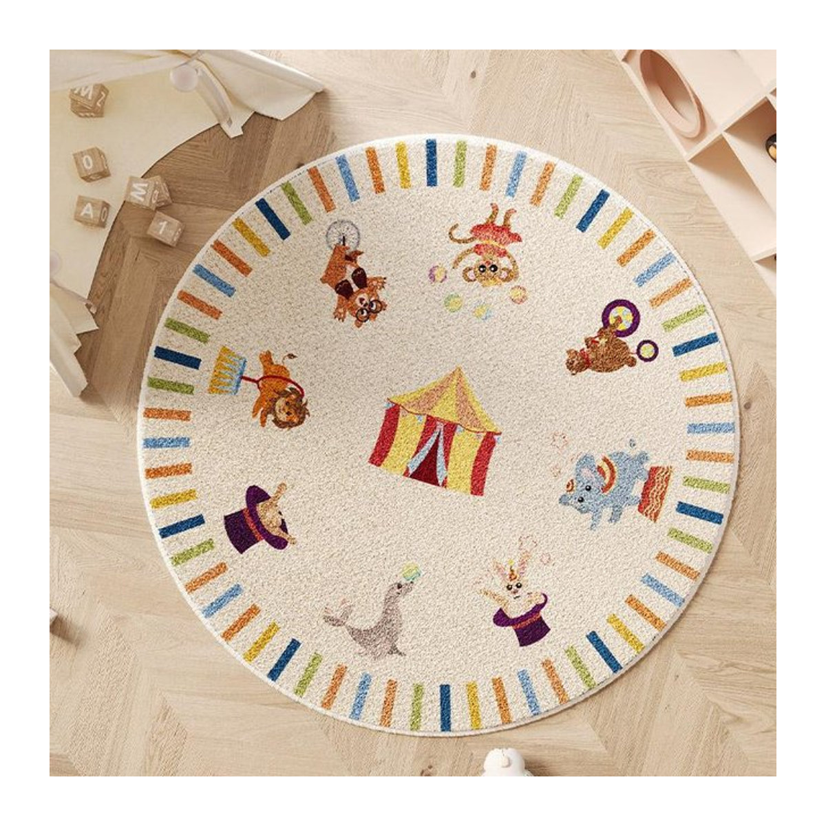 Karpetti Rund Teppich im Cartoon-Stil, Flauschiger Plüschteppich für Wohnzimmer und Kinderzimmer, Anti-Rutsch Bodenmatte, Durchmesser: 80 cm - Bild 1