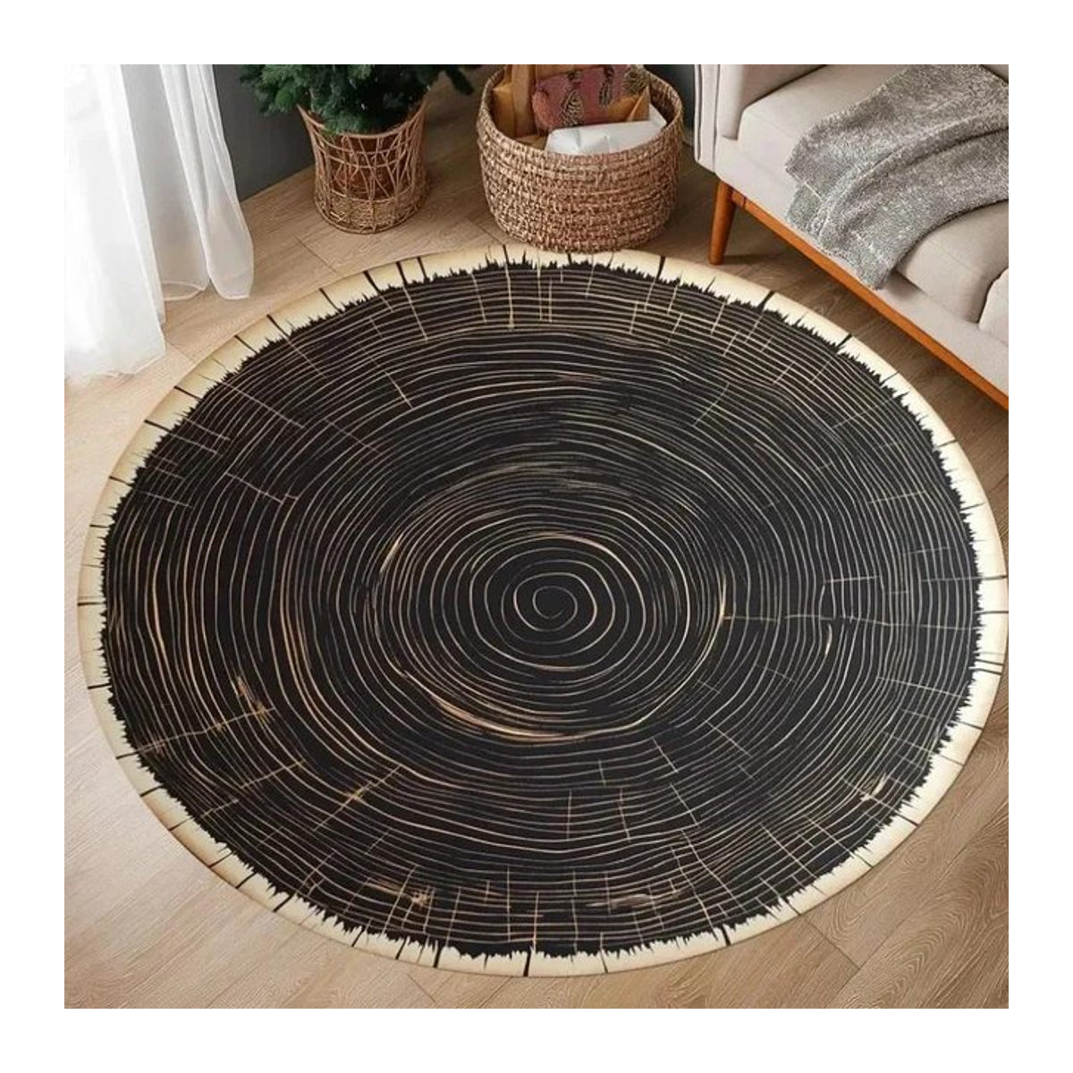 Karpetti Runder Teppich mit Baumringmuster für Badezimmer, Schlafzimmer und Wohnzimmer, Durchmesser: 60 cm - Bild 1