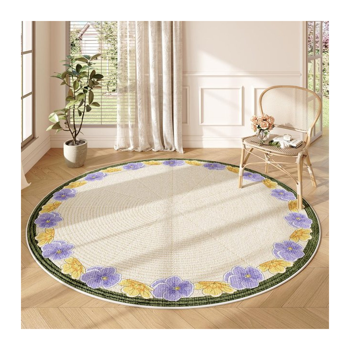 Karpetti Runder Teppich mit Blumenmuster im Französischen Stil, Waschbare Bodenmatte für Wohnzimmer und Schlafzimmer, Durchmesser: 80 cm - Bild 1