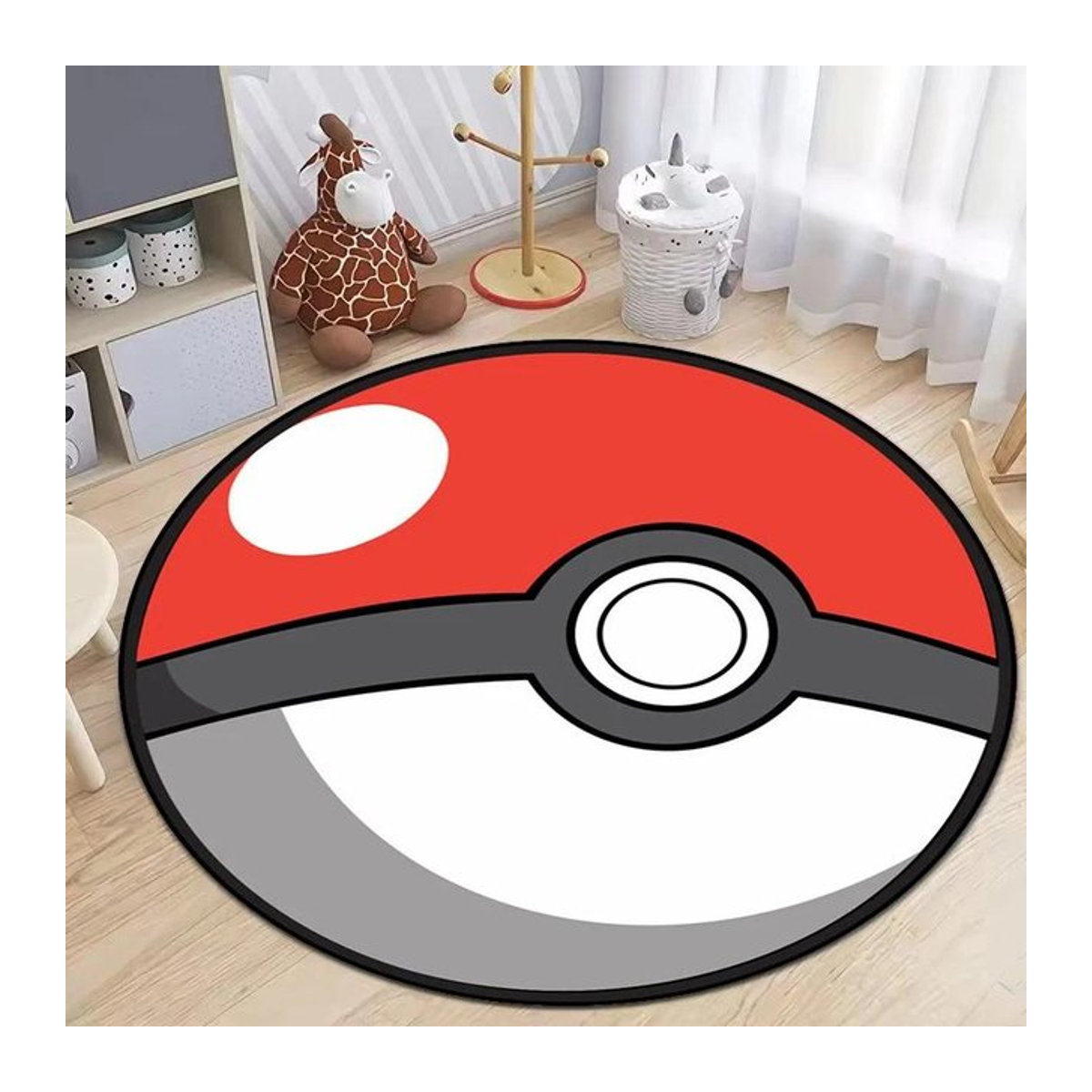 Karpetti Runder Teppich mit Pokeball Muster in Rot, Weiß und Schwarz, Durchmesser: 40 cm - Bild 1