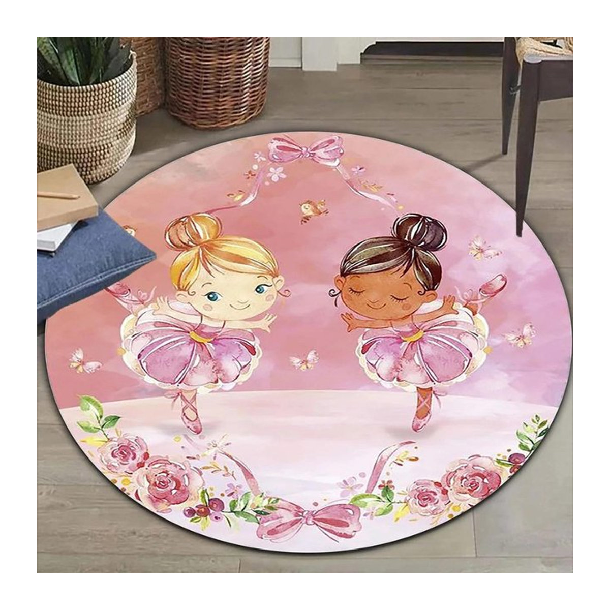 Karpetti Rundte Teppich mit Cartoon Ballett Mädchen und Mond Prinzessin Druck für Kinderzimmer und Wohnzimmer Durchmesser: 40 cm - Bild 1