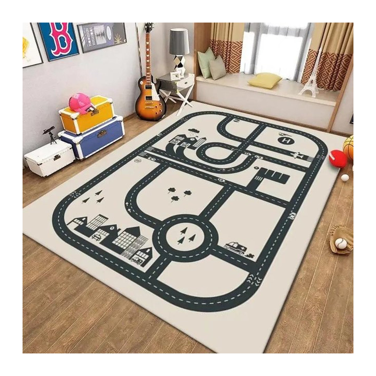Karpetti Spielteppich mit Straßenmotiv aus Flanell, rutschfest und waschbar, B/T: 120 x 160 cm - Bild 1