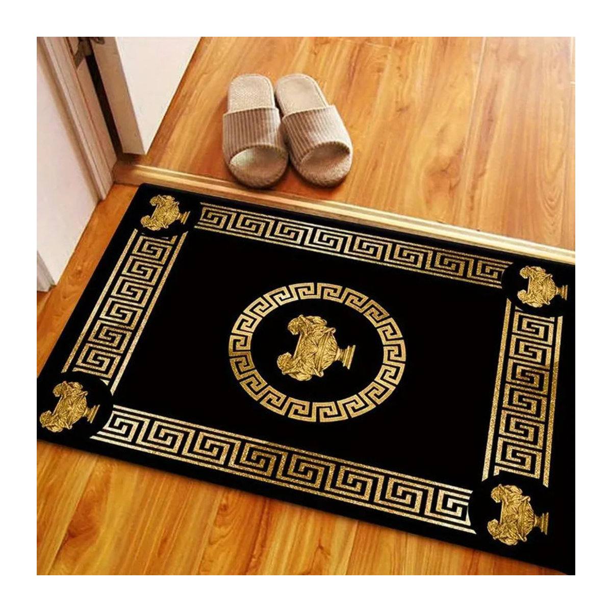 Karpetti Teppich aus Flanell im Ethno-Stil in Schwarz mit goldener Akzentuierung, rechteckig, B/T: 60 x 40 cm - Bild 2