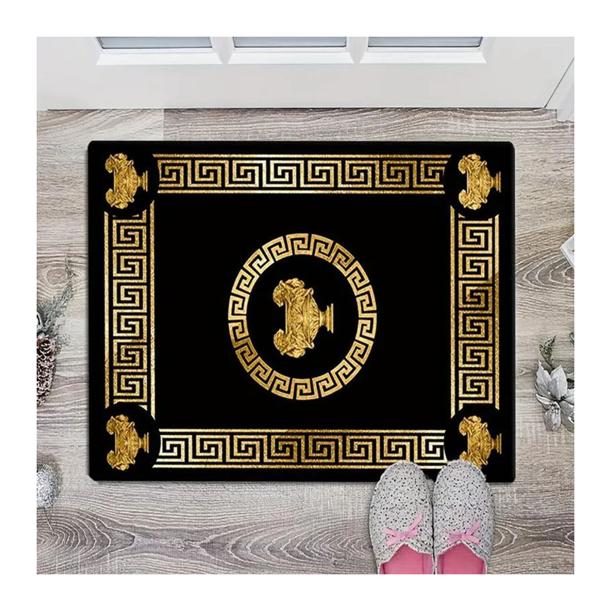 Karpetti Teppich aus Flanell im Ethno-Stil in Schwarz mit goldener Akzentuierung, rechteckig, B/T: 60 x 40 cm - Bild 3