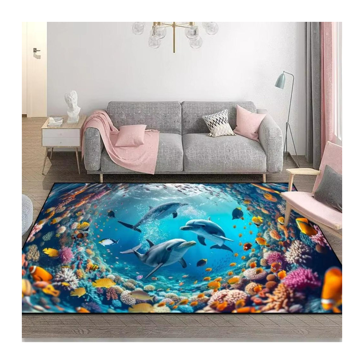Karpetti Teppich Blauer Ozean mit 3D Delphin Motiv, Blau, B: 60 cm, T: 40 cm - Bild 1
