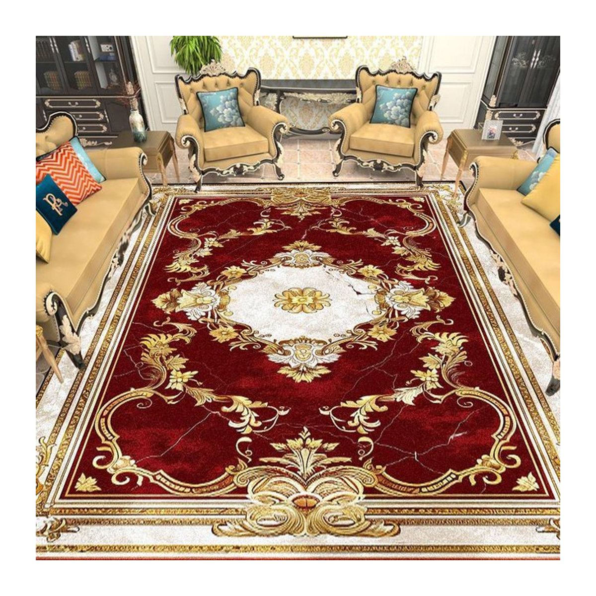 Karpetti Teppich Europäisches Gold in Rot für Wohnzimmer und Schlafzimmer, rutschfest, B/T: 90 x 60 cm - Bild 1