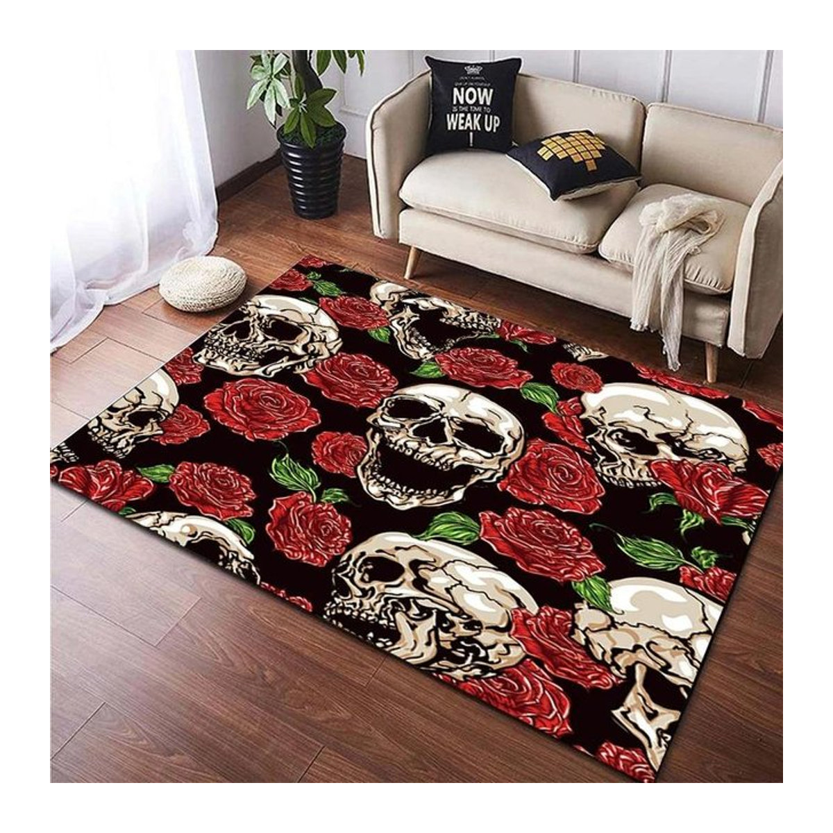 Karpetti Teppich Halloween Dunkles Skelett Silbergrau mit Rauchmuster B/B: 100 x 150 cm - Bild 1