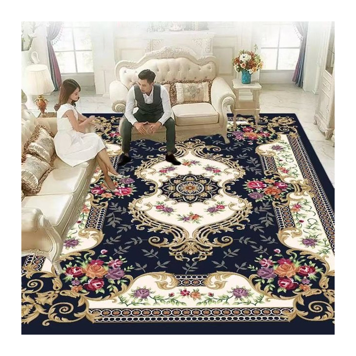 Karpetti Teppich im europäischen Retro-Stil mit persischem Design für Wohnzimmer und Flur B/B/H: 80 x 120 cm - Bild 1