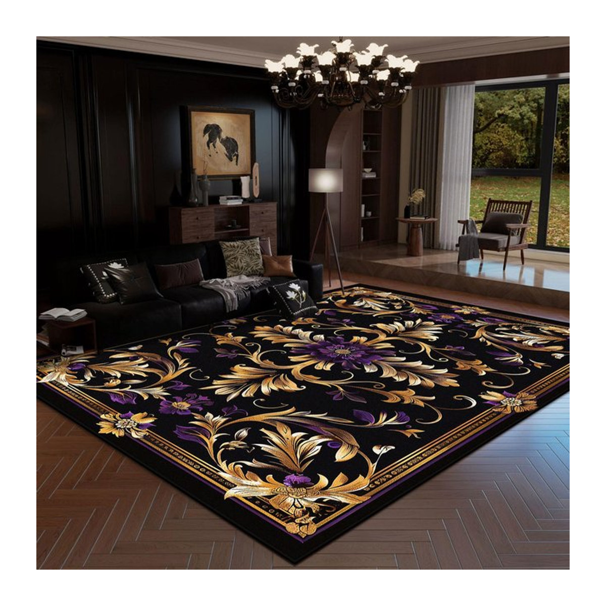 Karpetti Teppich im europäischen Stil mit Goldstreifen in Gold und Schwarz, rutschfest und weich, B/B: 80 x 120 cm - Bild 1