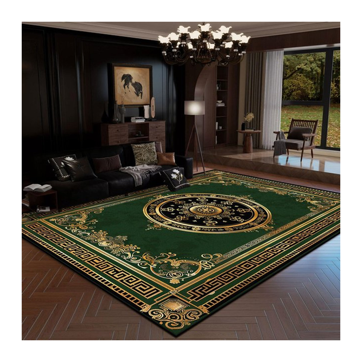 Karpetti Teppich im europäischen Stil mit Goldstreifen in Grün, rutschfest und weich, B/T: 160 x 230 cm - Bild 1