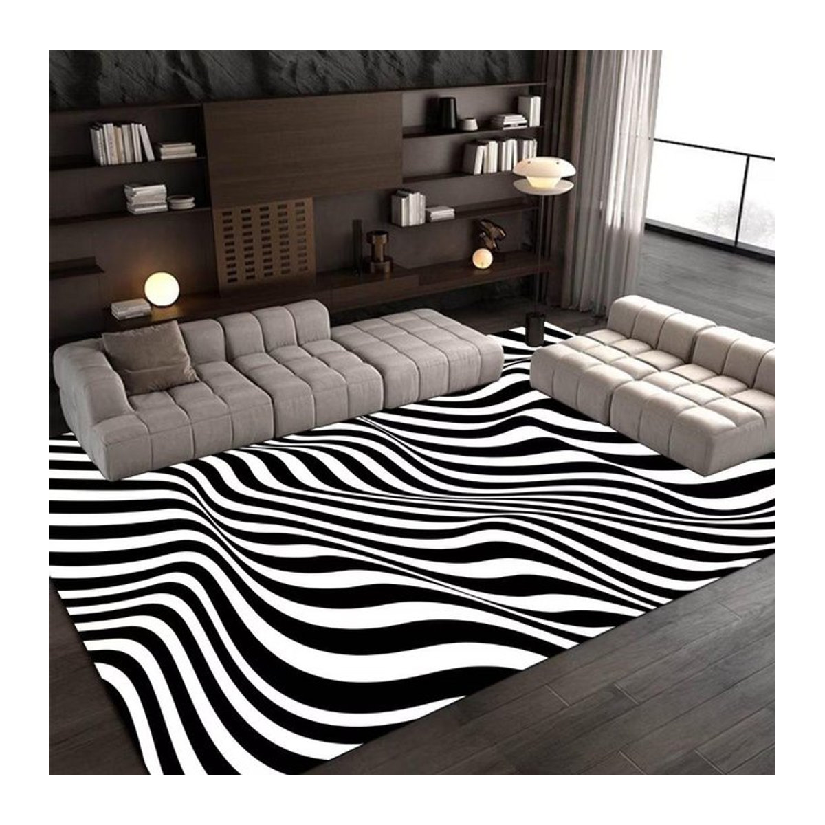 Karpetti Teppich im nordischen Stil für Wohnzimmer und Schlafzimmer, rutschfest, Flannel, schwarz-weiß, B/T: 90 x 60 cm - Bild 1