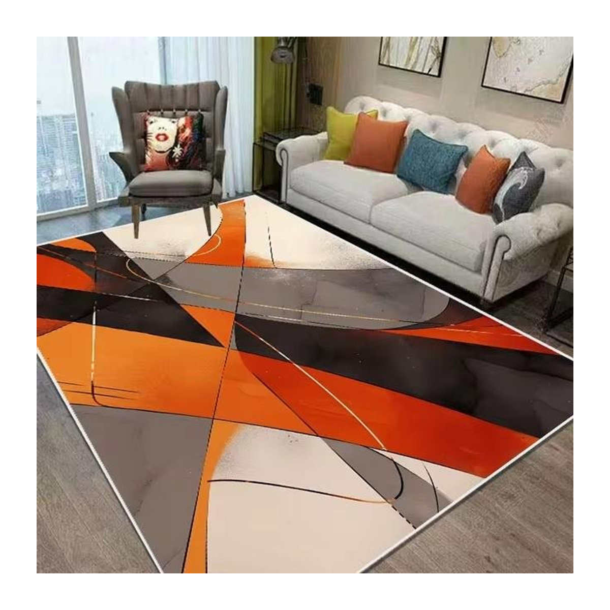 Karpetti Teppich im nordischen Stil in Orange mit geometrischem Design, weich und rutschfest, B/T: 60 x 40 cm - Bild 1