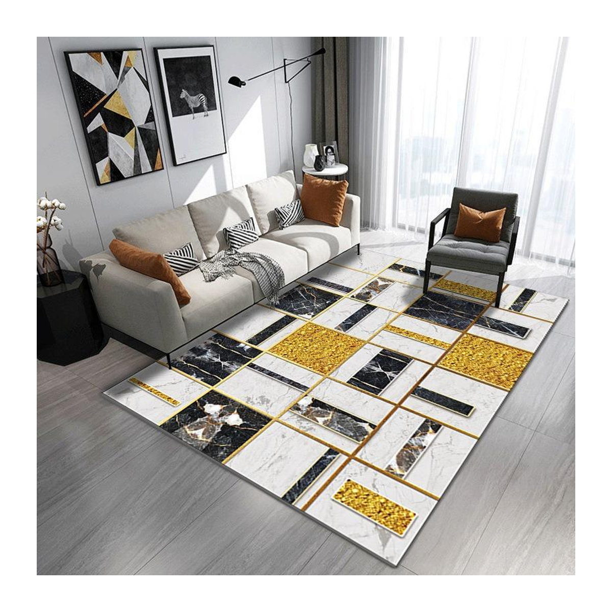 Karpetti Teppich mit Geometrie-Gitter-Design in Europa-Stil, rutschfest, B/T: 60 x 40 cm - Bild 1