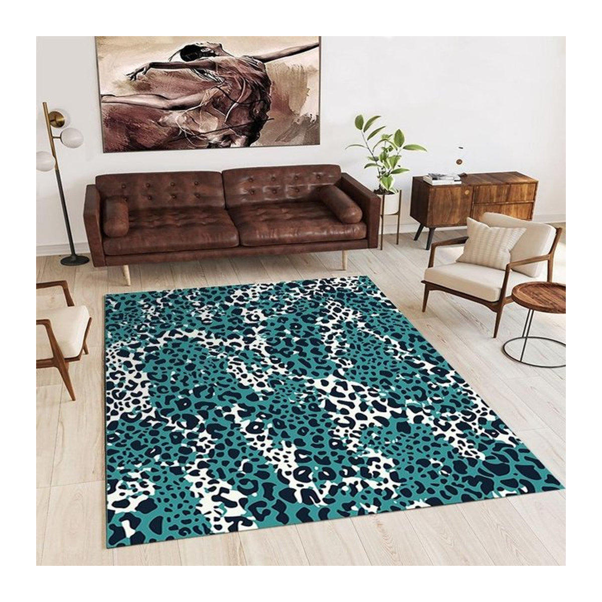 Karpetti Teppich mit Leopardenmuster, nordisch, waschbar und rutschfest, B/T: 80 x 120 cm - Bild 1