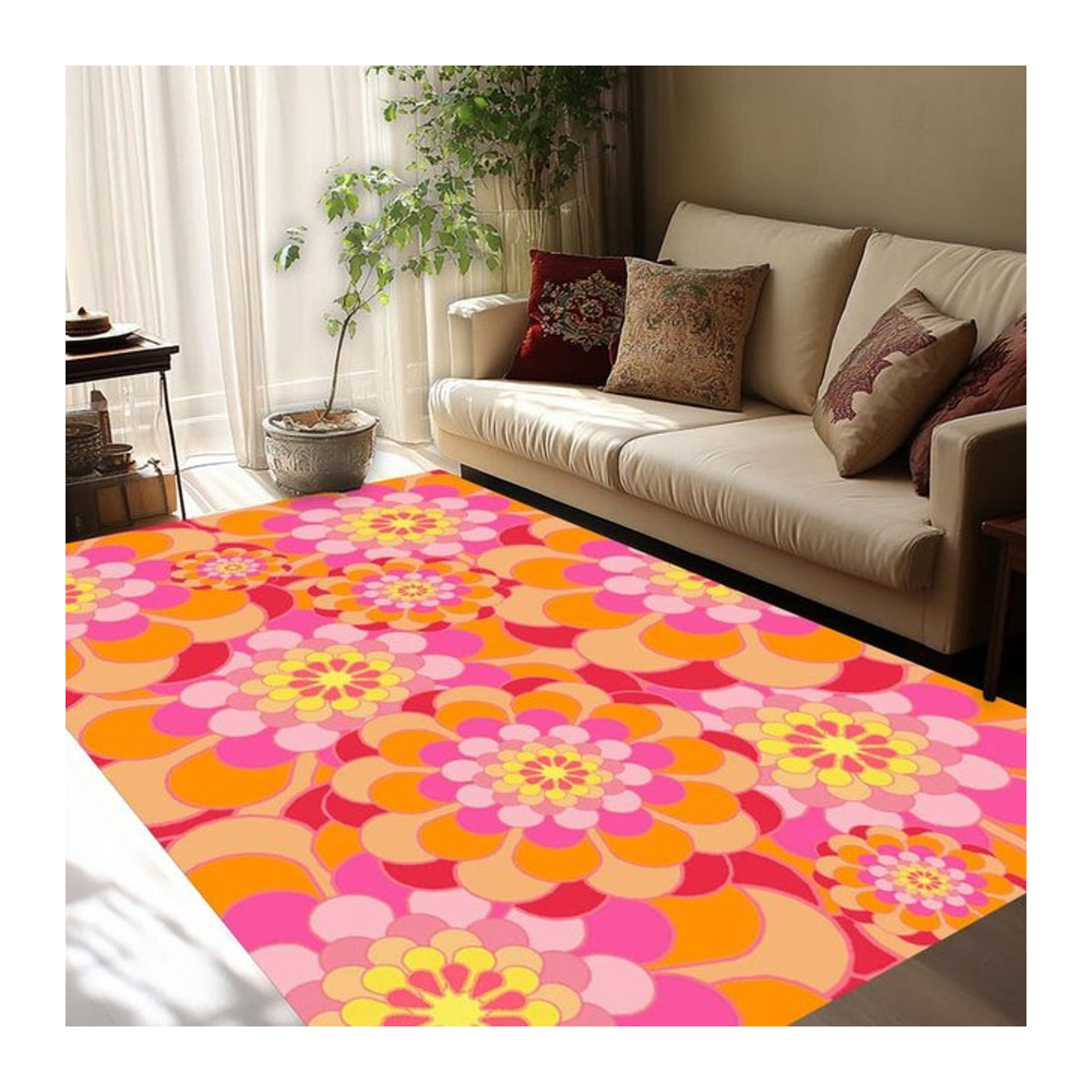Karpetti Teppich mit Retro-Blumenmuster in Pink und Orange, B/T: 120 x 160 cm - Bild 1