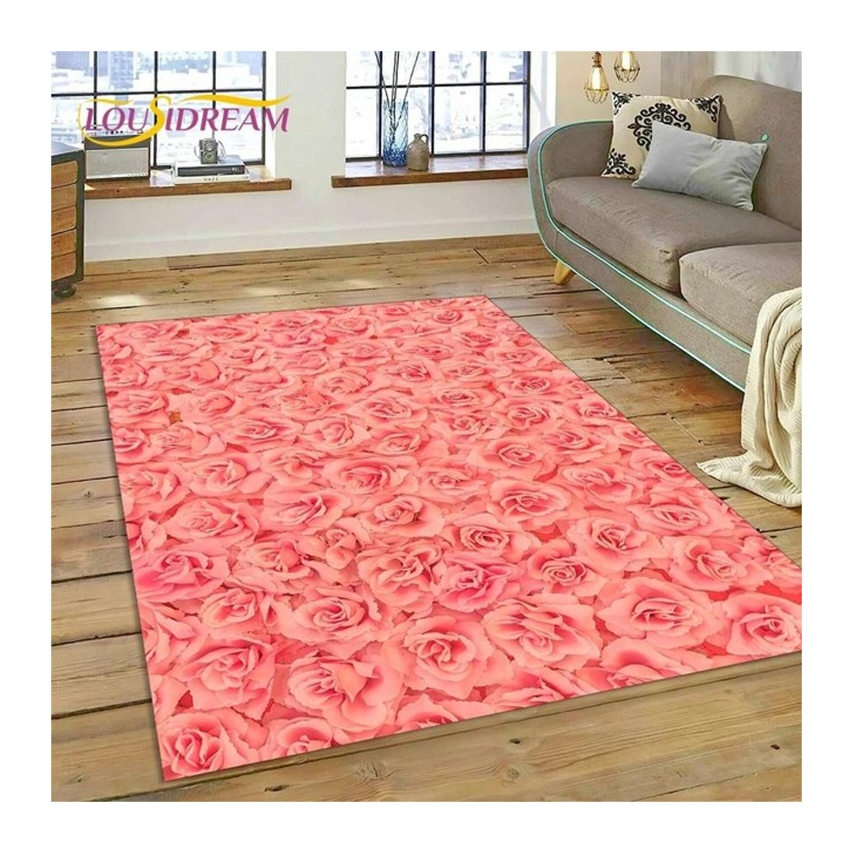 Karpetti Teppich Nordische Liebe mit Rosenblumen Design, Dekorationsmatte für Wohnzimmer und Schlafzimmer, B/H: 60 x 40 cm - Bild 1