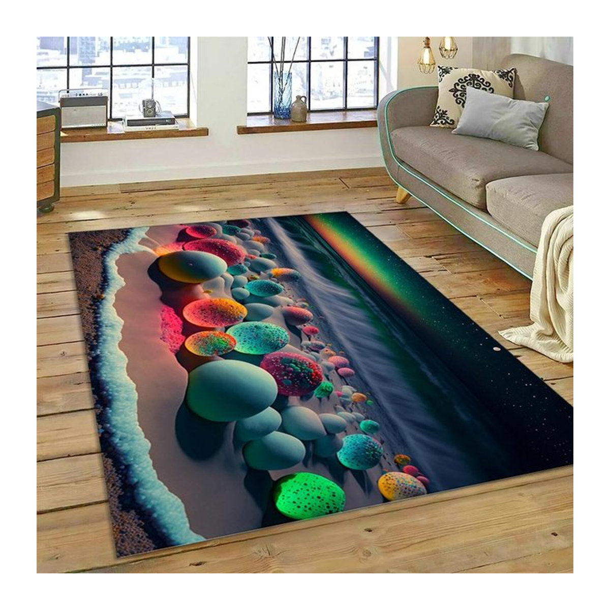 Karpetti Teppich Regenbogenstraße mit buntem Kieselstein-Design, rutschfest, Multicolor, B/T: 60 x 40 cm - Bild 1