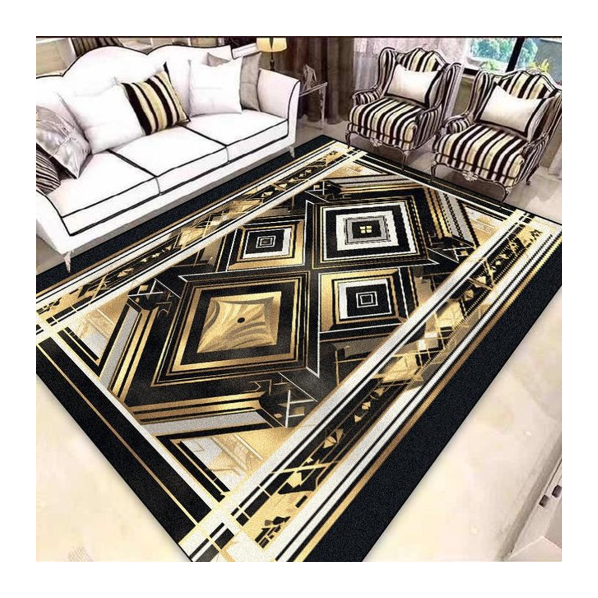 Karpetti Teppich Schwarzgold Waschbar und Rutschfest für Wohnzimmer und Schlafzimmer B/B: 60 x 90 cm - Bild 1