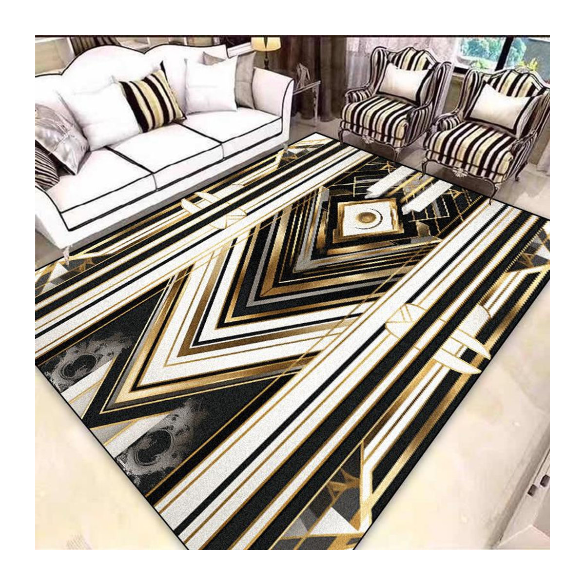 Karpetti Teppich Schwarzgold Waschbar und Rutschfest für Wohnzimmer und Schlafzimmer B/B: 60 x 90 cm - Bild 2