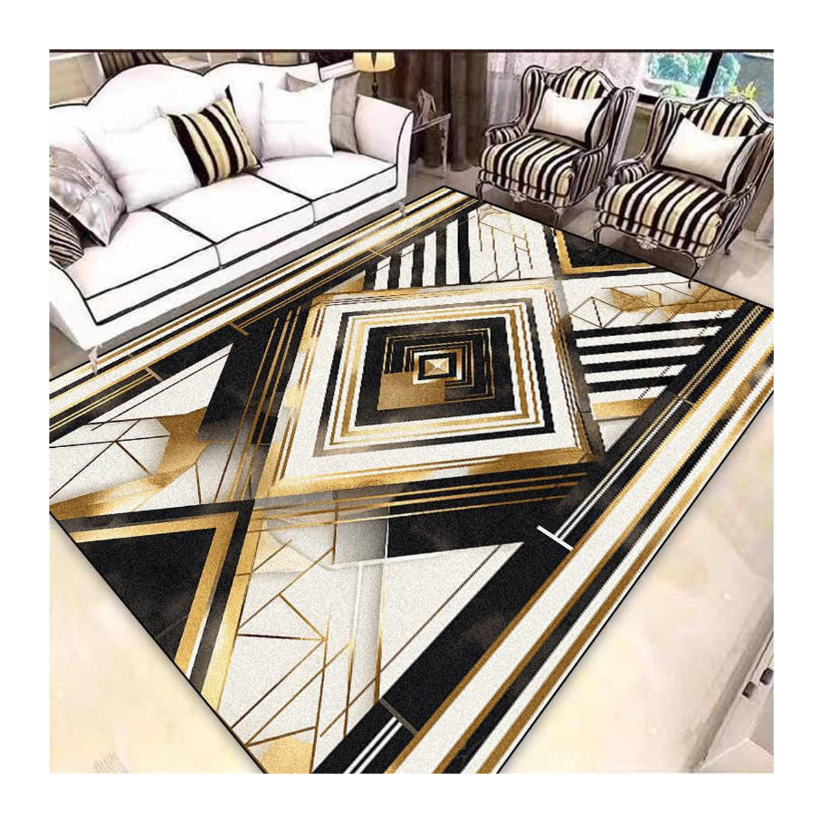 Karpetti Teppich Schwarzgold Waschbar und Rutschfest für Wohnzimmer und Schlafzimmer B/B: 60 x 90 cm - Bild 3