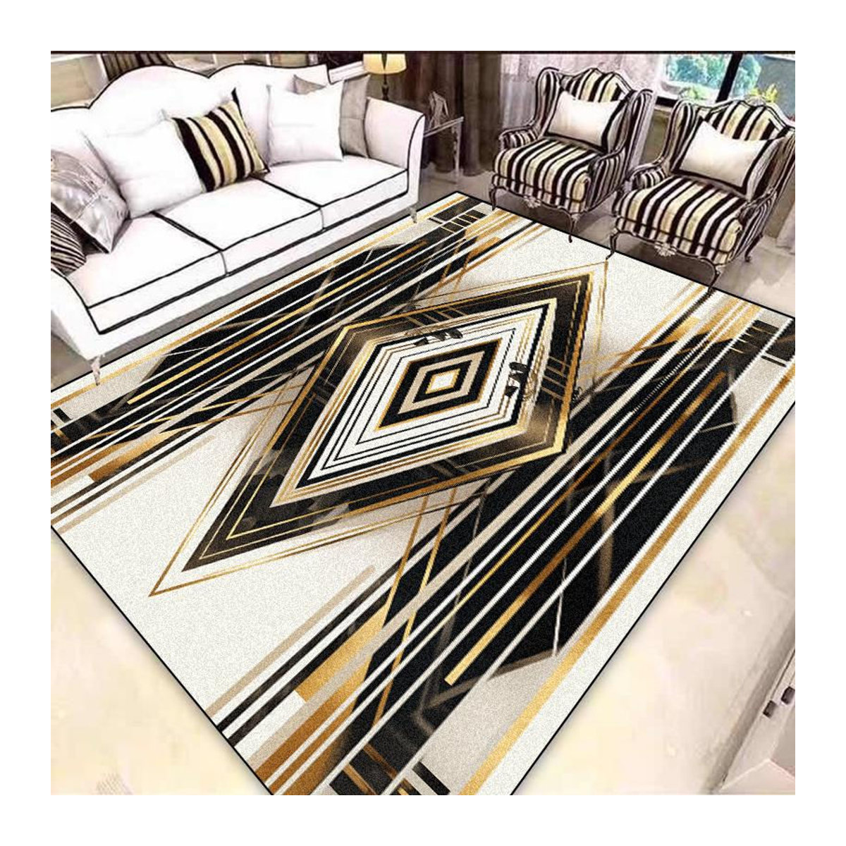 Karpetti Teppich Schwarzgold Waschbar und Rutschfest für Wohnzimmer und Schlafzimmer B/B: 60 x 90 cm - Bild 4