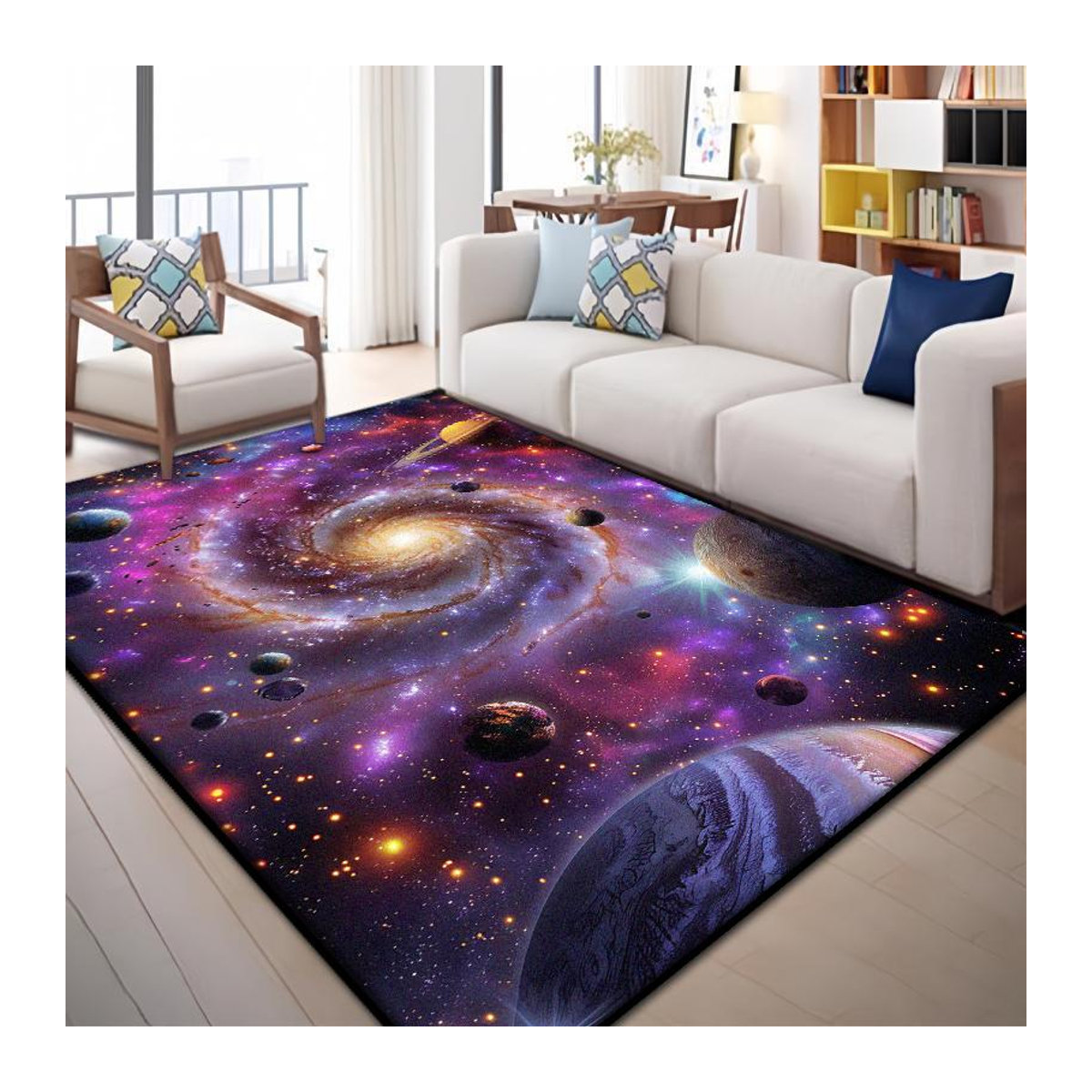 Karpetti Teppich Sonnensystem Sternenhimmel Cartoon Dekoration Rutschfest und Waschbar B/B: 80 x 120 cm - Bild 1