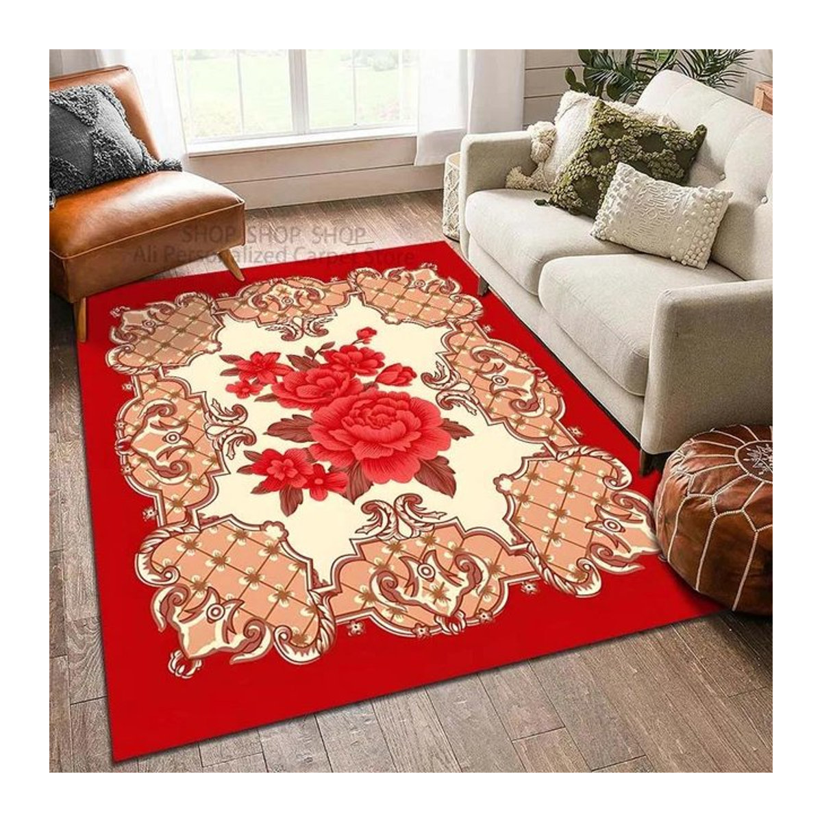 Karpetti Vintage Blumen Teppich Rutschfeste Fußmatte für Wohnzimmer und Schlafzimmer B/B: 60 x 90 cm - Bild 1