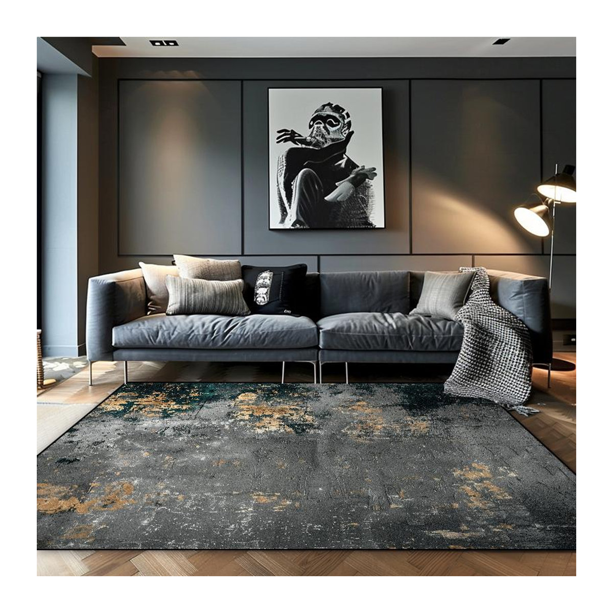 Karpetti Wilton Teppich in Grau im nordischen Stil, weich und rutschfest, B/T: 90 x 60 cm - Bild 1