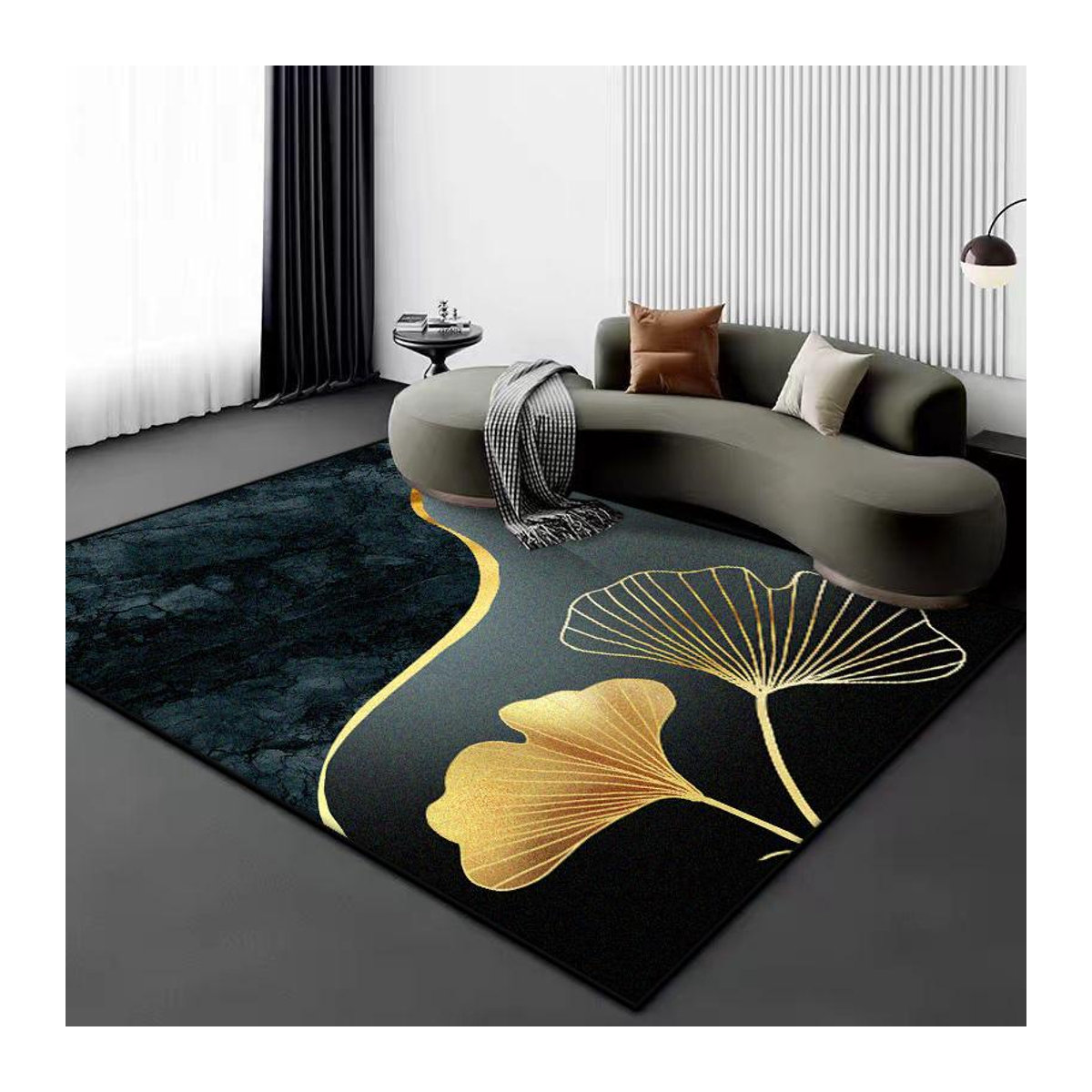 Karpetti Wilton Teppich mit 3D Vision Blumen Design in Schwarz und Gold, rutschfest, B/T: 200 x 300 cm und 100 x 160 cm - Bild 1