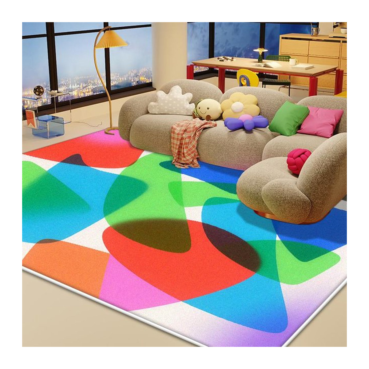 Karpetti Wohnzimmerteppich Abstrakt Multicolor Plüschteppich Rutschfest B/H: 60 x 90 cm - Bild 1