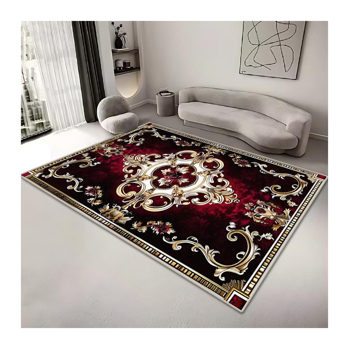 Karpetti Wohnzimmerteppich im europäischen Retro-Stil mit Blumenmuster, waschbar und rutschfest, B/T: 200 x 300 cm - Bild 1