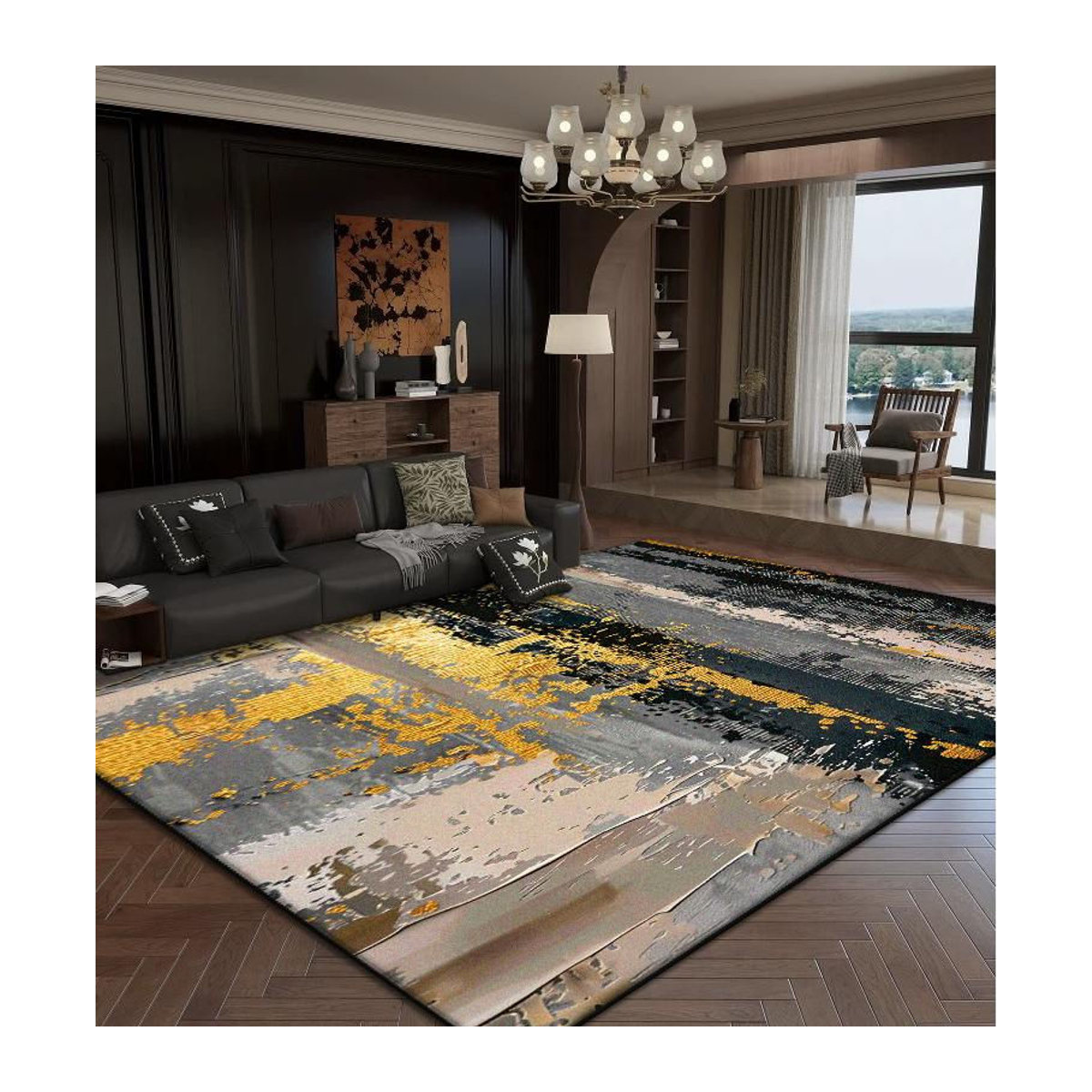 Karpetti Wohnzimmerteppich mit abstraktem Design in Gold und Multicolor, weich und rutschfest, B/T: 160 x 230 cm - Bild 2