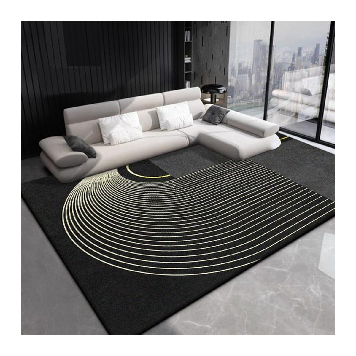 Karpetti Wohnzimmerteppich Schwarz mit goldenem Streifen, luxuriös und waschbar, rutschfest, B/T: 90 x 60 cm - Bild 1