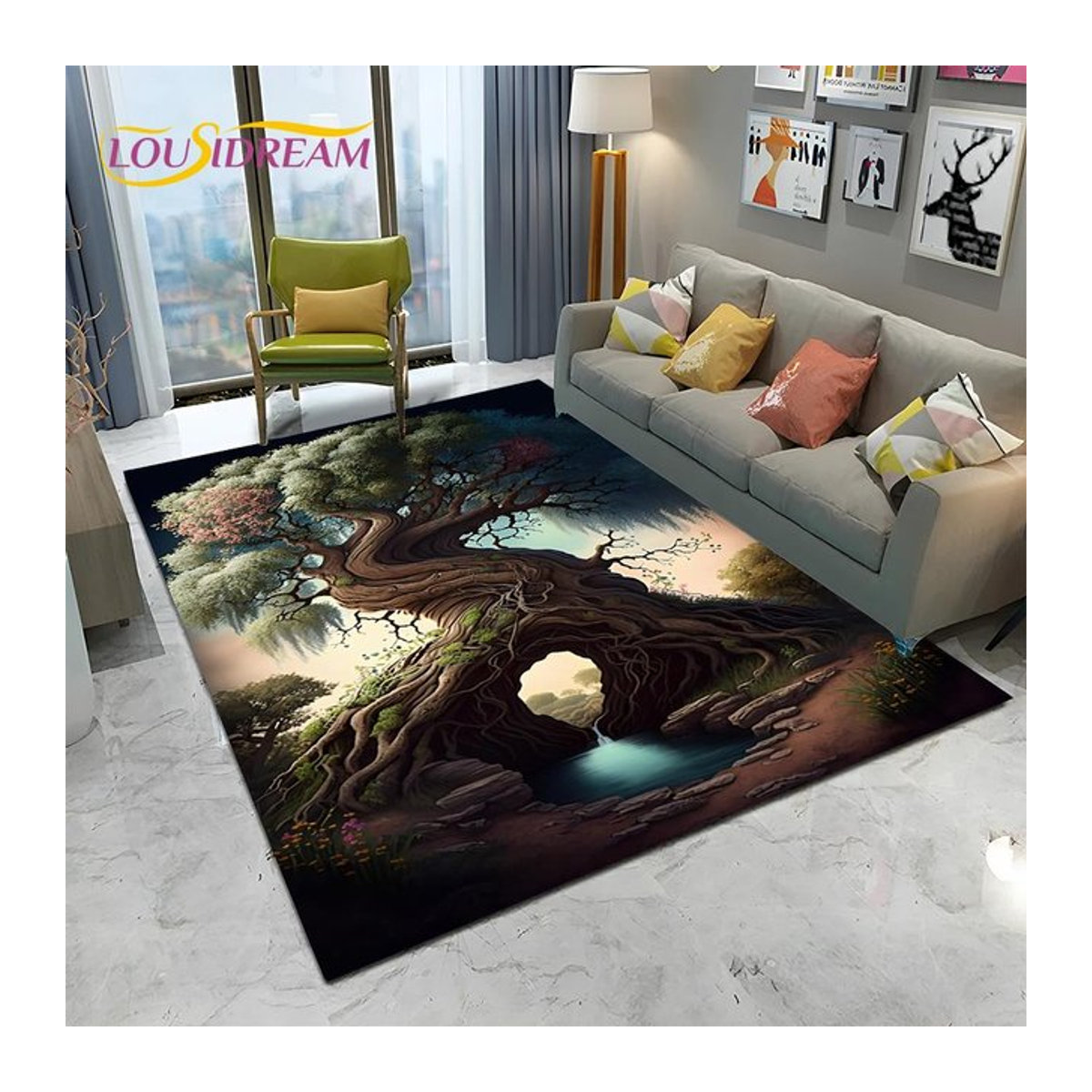 Karpetti Yggdrasil Wikinger Teppich mit Naturbaum des Lebens Motiv, rutschfeste Matte für Wohnzimmer oder Schlafzimmer, B/T: 60 x 40 cm - Bild 1