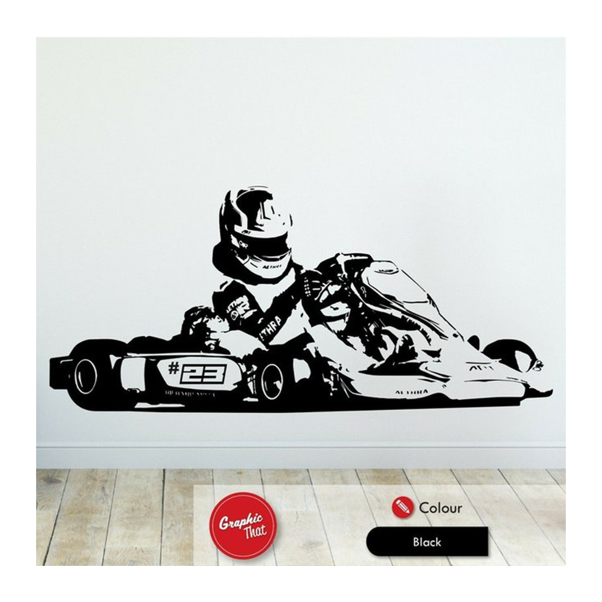 Kart Racing Vinyl Wandaufkleber von WILOWHKY in Schwarz im Art Déco Design für Kinder und Erwachsene - Bild 1