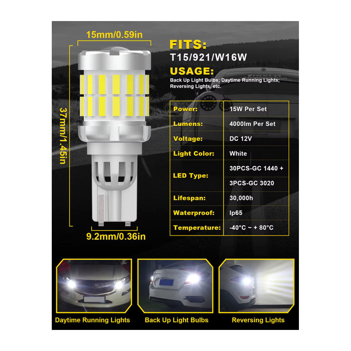 KaTur 2er Set Canbus T15 T16 W16W LED Rückfahrscheinwerfer Superhell 2000LM Weiß - Bild 3