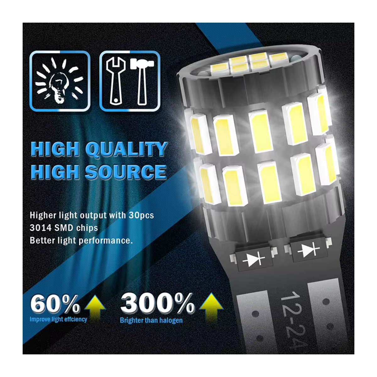 KaTur 2er Set T10 W5W LED Canbus Birnen 194 168 30SMD für Innenraum, Parkplatz und Dome Licht in Weiß, Blau, Rot oder Gelb - Bild 4