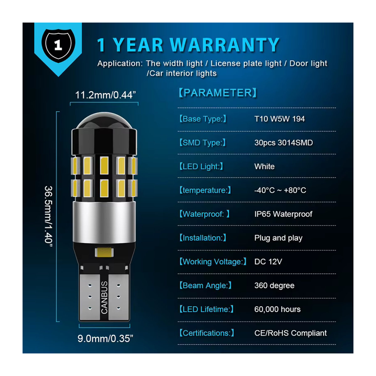 KaTur 2er Set T10 W5W LED Lampen CANBUS 30SMD für VW Passat B5 B6 B7 Golf 4 5 6 7 Jetta MK4 MK5 Innenraum und Kartenleser Licht - Bild 5